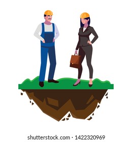 male builder constructor with woman engineer