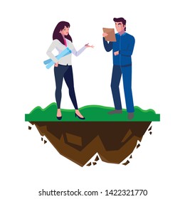 male builder constructor with woman engineer