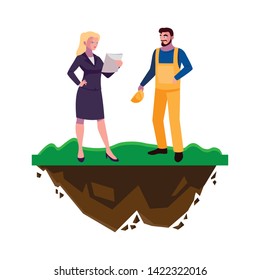 male builder constructor with woman engineer