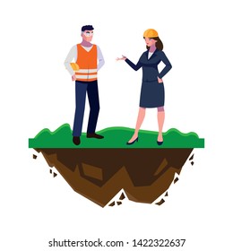 male builder constructor with woman engineer