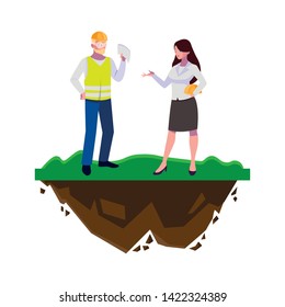 male builder constructor with woman engineer