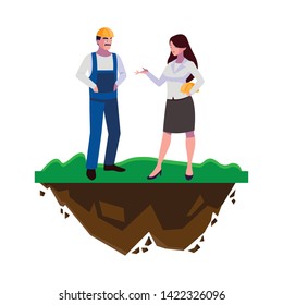 male builder constructor with woman engineer