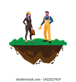 male builder constructor with woman engineer