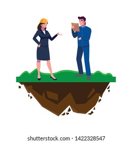 male builder constructor with woman engineer