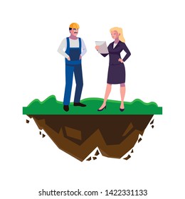 male builder constructor with woman engineer