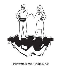 male builder constructor with woman engineer
