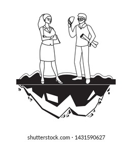 male builder constructor with woman engineer