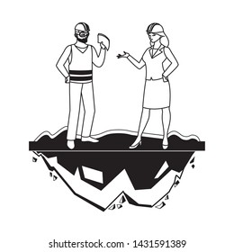 male builder constructor with woman engineer