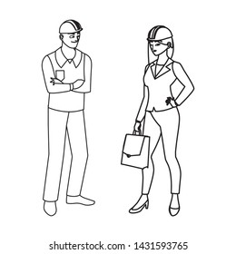 male builder constructor with woman engineer