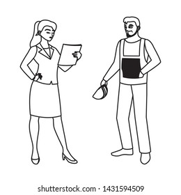 male builder constructor with woman engineer