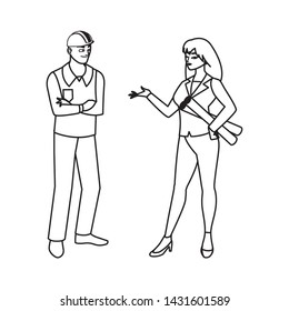 male builder constructor with woman engineer
