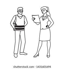 male builder constructor with woman engineer