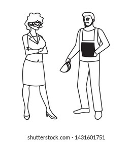 male builder constructor with woman engineer