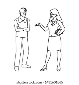 male builder constructor with woman engineer