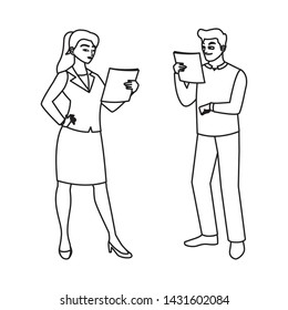 male builder constructor with woman engineer