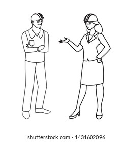 male builder constructor with woman engineer