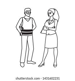 male builder constructor with woman engineer