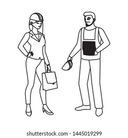 male builder constructor with woman engineer
