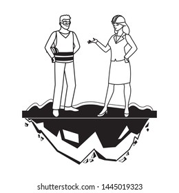 male builder constructor with woman engineer