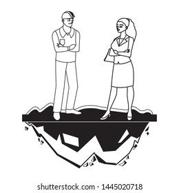 male builder constructor with woman engineer