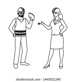 male builder constructor with woman engineer