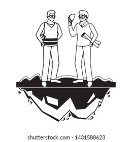 male builder constructor worker with architect boss