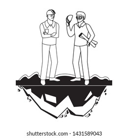 male builder constructor worker with architect boss