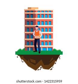 male builder constructor worker with building