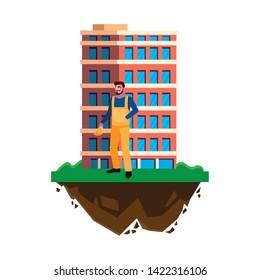 male builder constructor worker with building