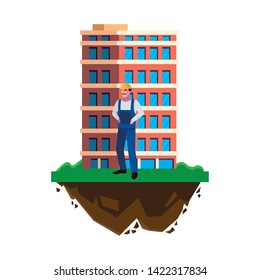 male builder constructor worker with building