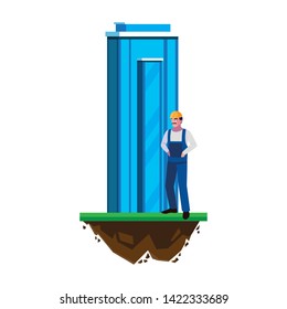 male builder constructor worker with building