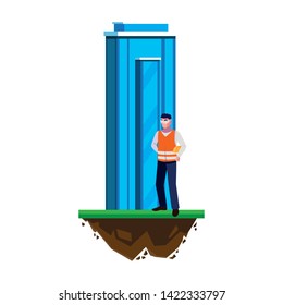 male builder constructor worker with building