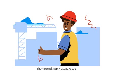 A male builder on the background of a construction site. A worker in a helmet, illustrations construction