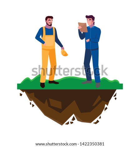 male builders constructors workers on the lawn