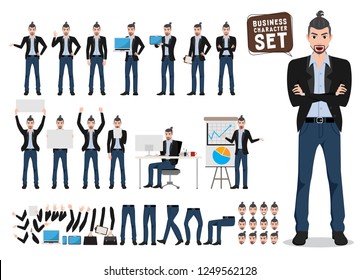 Male business character vector set. Artist or designer cartoon characters with different pose and holding white board for presentation. Vector illustration.
