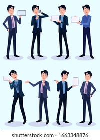  Male Business Character Vector Set. Creation Set body. Business Man Cartoon Character in stylish clothing. Illustration men Office.