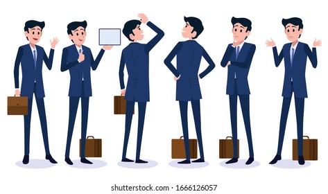 Male Business Character Vector Set. Creation Set body. Business Man Cartoon Character in stylish clothing. Illustration men Office.