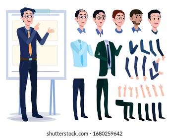 Male Business Character Vector Set. Creation Set body. Business Man Cartoon Character in stylish clothing. Illustration men Office.