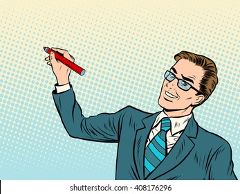 Male business coach draws on background