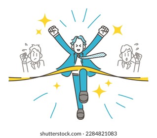 Male business person and finish line. Concept of competition, victory and success [Vector illustration].