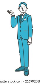 Male Business Person Introducing Something [Vector Illustration Of Full Body].