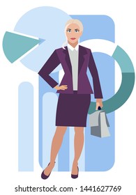 Male business woman in a business suit with a briefcase. Cartoon vector illustration flat