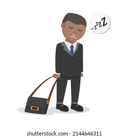 male businessman african feel sleepy to work design character on white background