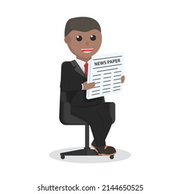 male businessman african reading newspaper in chair design character on white background