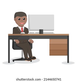 male businessman african work on table design character on white background