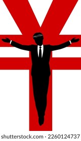 Male businessman crucified by a yen mark