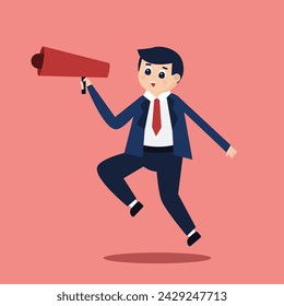 Male businessman holding a megaphone, suitable for business and marketing content