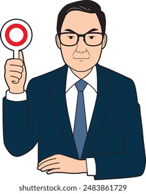 Male businessman holding a placard with a circle written on it