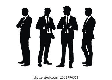 Male businessman silhouette on a white background. Lawyer Boys silhouette collection. Male lawyers and counselors with anonymous faces. Men lawyers wearing suits and standing silhouette bundles.