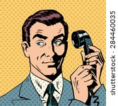 Male businessman talking on the phone style pop art retro